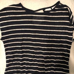 Navy and white top with gathered waist L